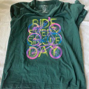 L.L. Bean forest green graphic shirt with neon lettering